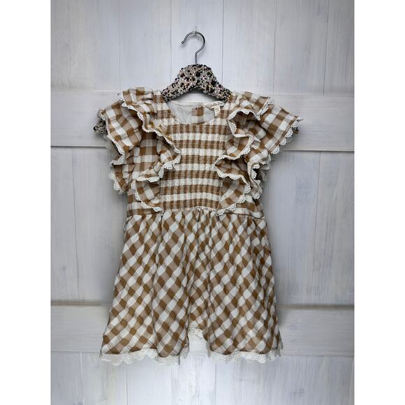 Matilda Jane Firefly Flutter Sleeve Top Tan Cream Girls Size 12 Boutique - Picture 5 of 5